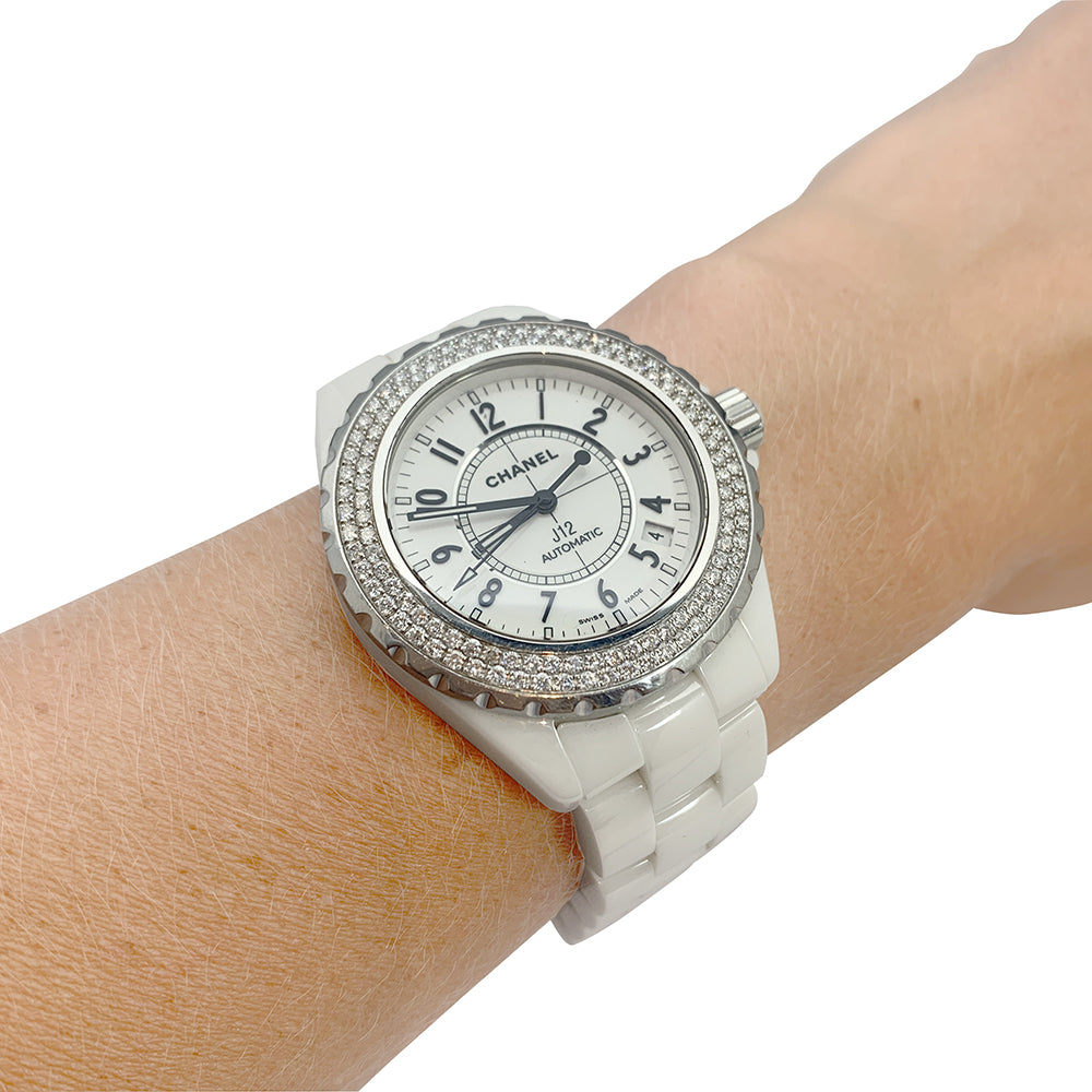 Chanel "J12" watch, white ceramic, diamonds.