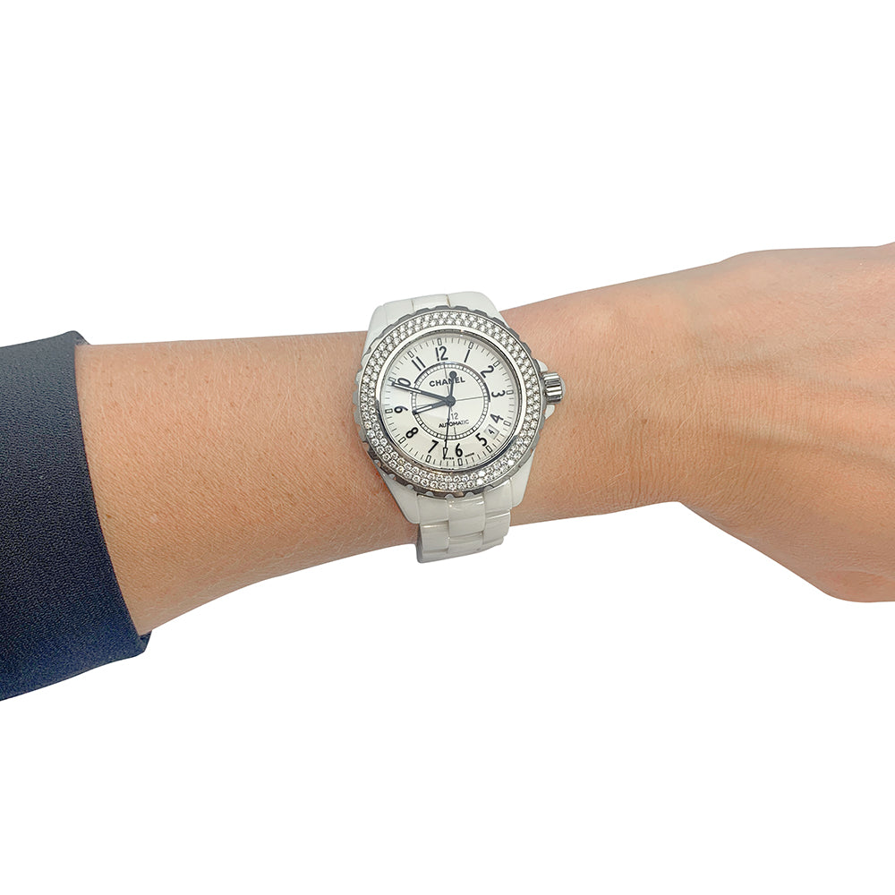 Chanel "J12" watch, white ceramic, diamonds.