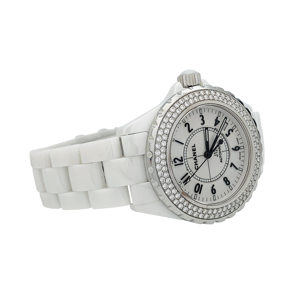 Chanel "J12" watch, white ceramic, diamonds.