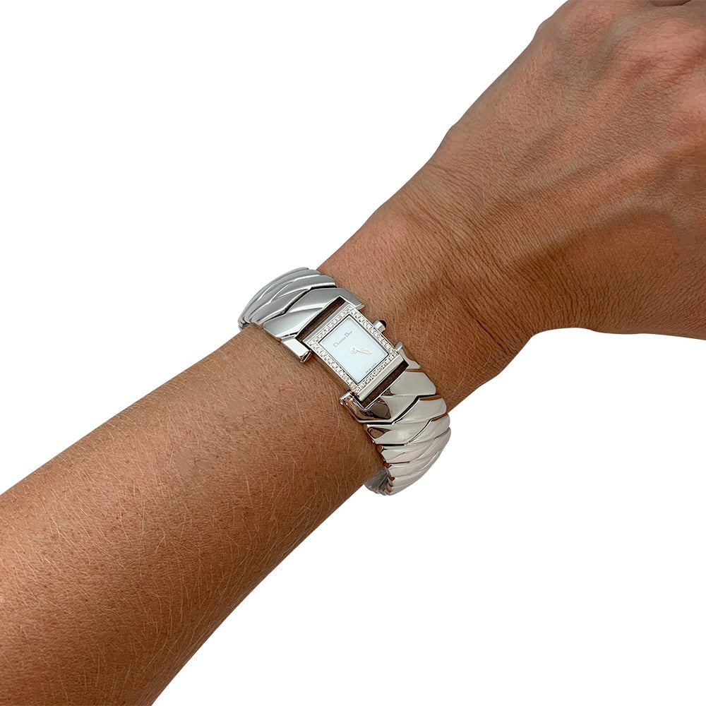 Dior watch in steel, diamonds and mother-of-pearl.