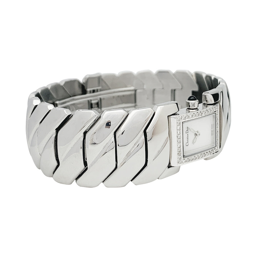 Dior watch in steel, diamonds and mother-of-pearl.