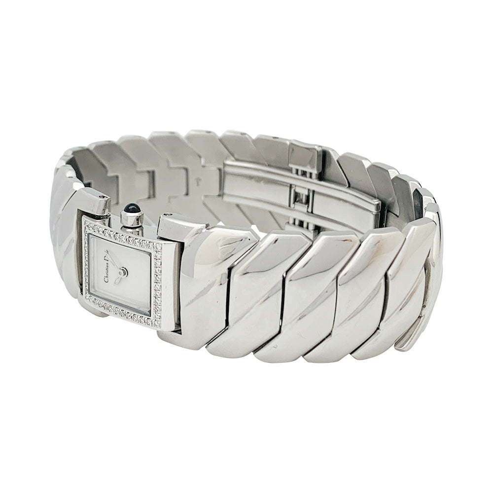 Dior watch in steel, diamonds and mother-of-pearl.