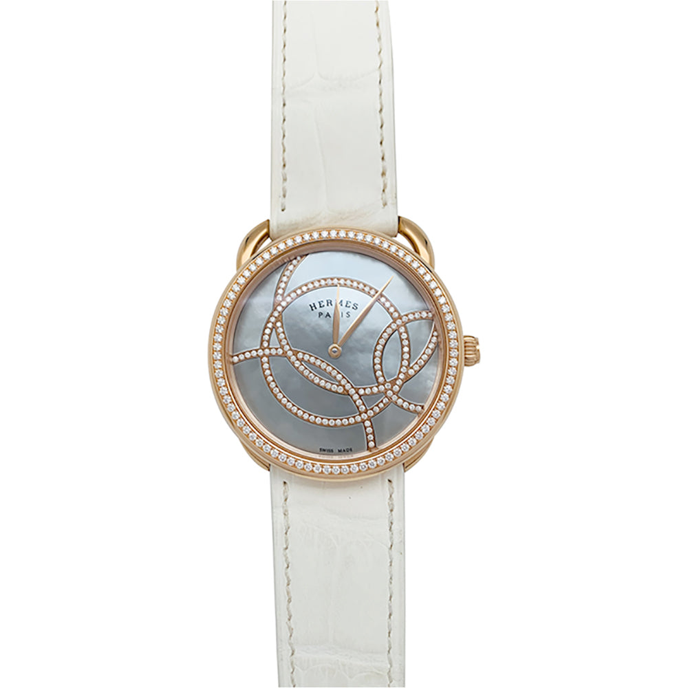 Hermès "Arceau" watch, rose gold, diamonds and leather.