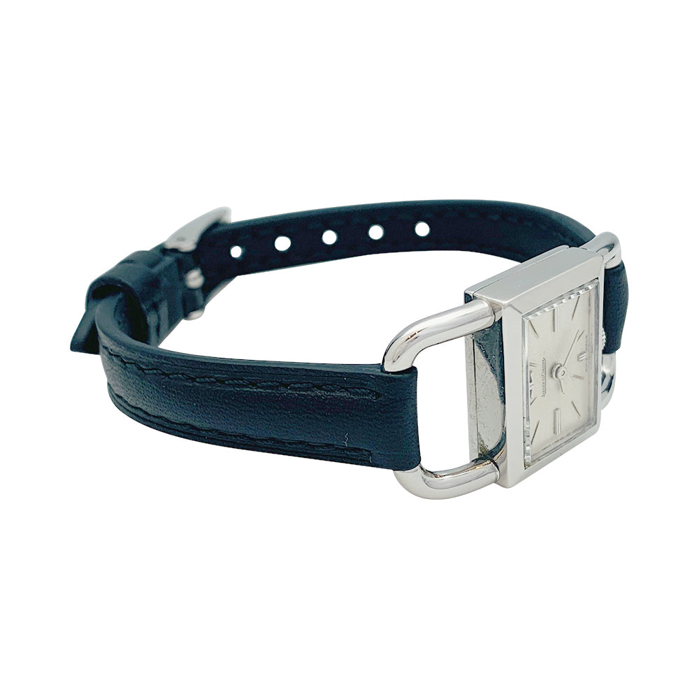 Jaeger Lecoultre &amp; Hermès watch, "Etrier" model in steel, leather strap.