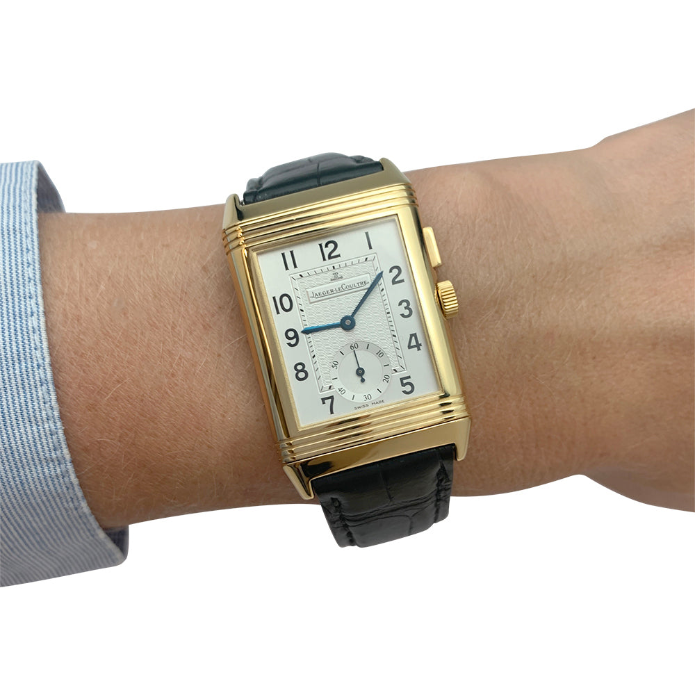 Montre Jaeger Lecoultre, "Reverso Duoface Night & Day", en or jaune.