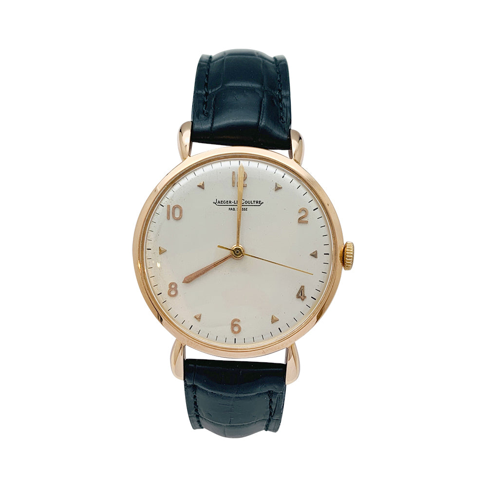 Montre Jaeger Lecoultre en or rose, bracelet cuir.