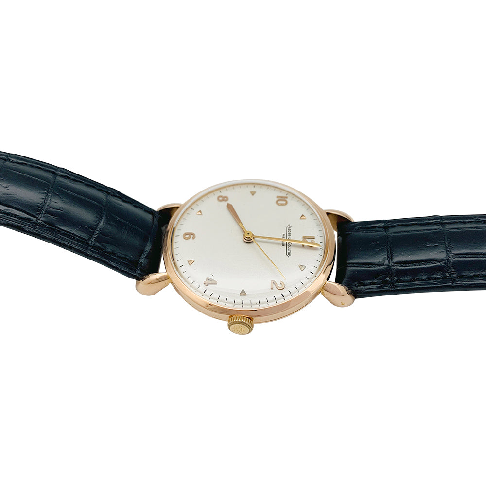 Montre Jaeger Lecoultre en or rose, bracelet cuir.
