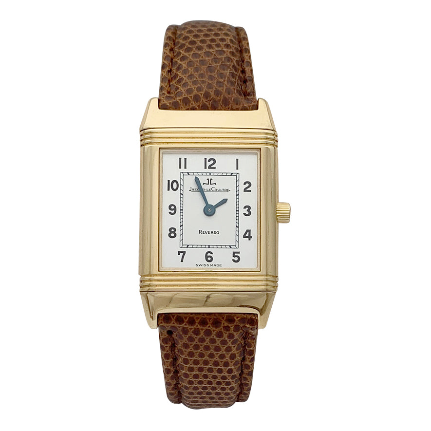 Montre Jaeger-Lecoultre, "Reverso", or jaune et cuir.