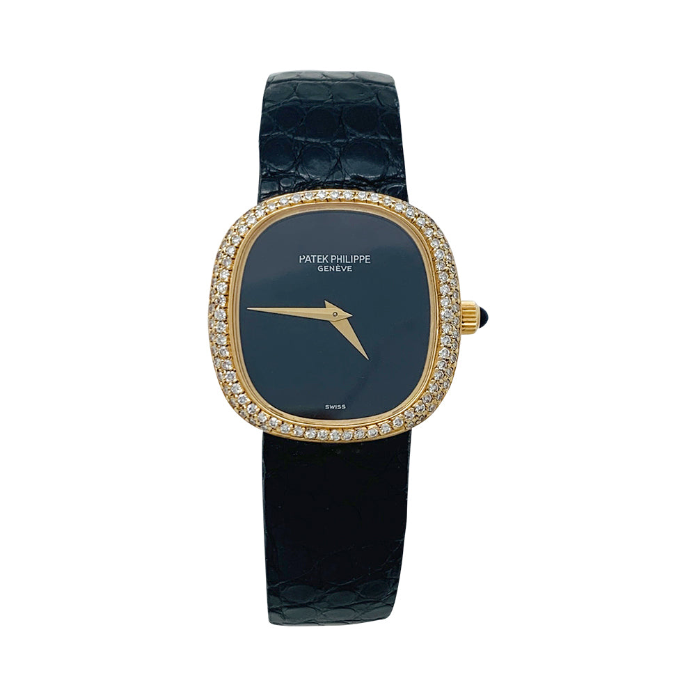 Montre Patek Philippe "Ellipse" en or jaune, diamants, cuir