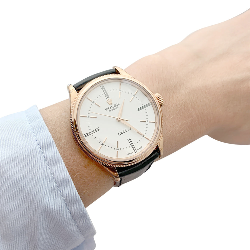 Rolex watch, "Cellini", rose gold, leather.