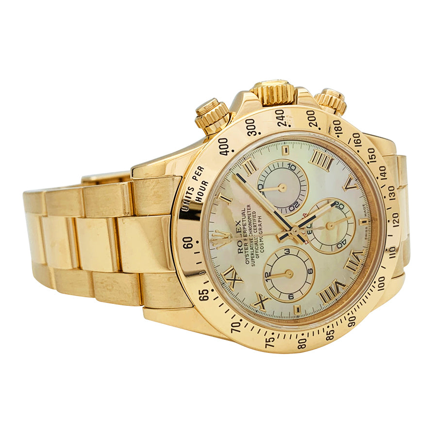 Rolex watch, "Oyster Perpetual Cosmograph Daytona" model, in yellow gold and mother-of-pearl.