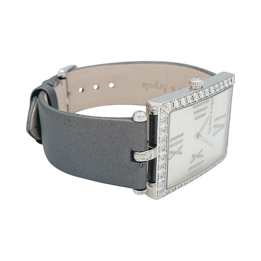 Van Cleef &amp; Arpels watch, "Classique Arpels" in white gold, diamonds, mother-of-pearl and satin.
