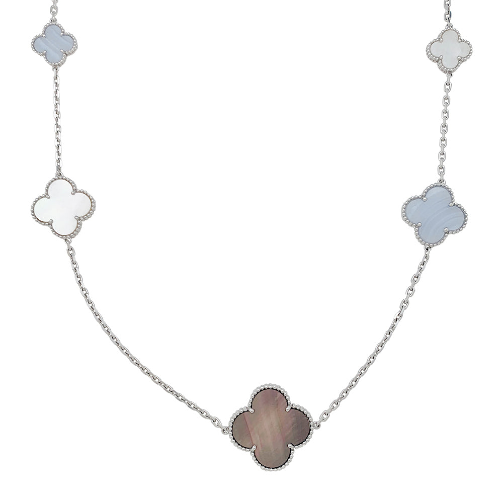 Van Cleef &amp; Arpels "Magic Alhambra" necklace in white gold, chalcedony and mother-of-pearl.