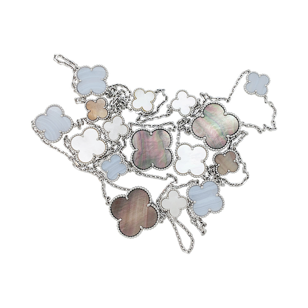 Van Cleef &amp; Arpels "Magic Alhambra" necklace in white gold, chalcedony and mother-of-pearl.