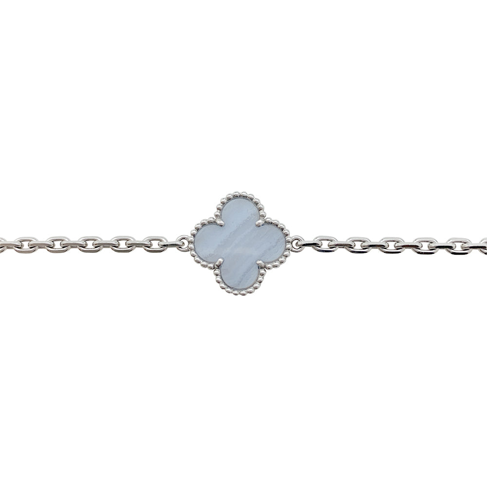 Van Cleef &amp; Arpels "Magic Alhambra" necklace in white gold, chalcedony and mother-of-pearl.