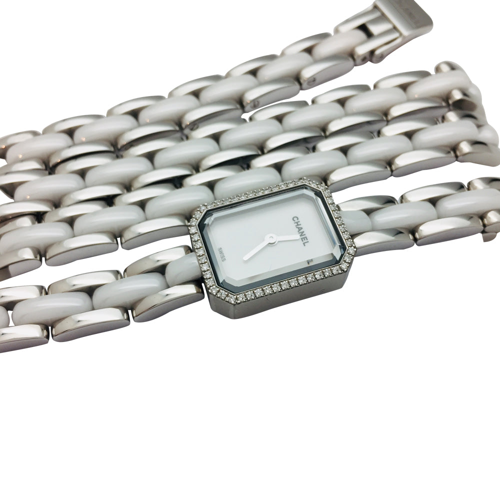 Chanel watch, "Première Céramique", steel, ceramic, diamonds.