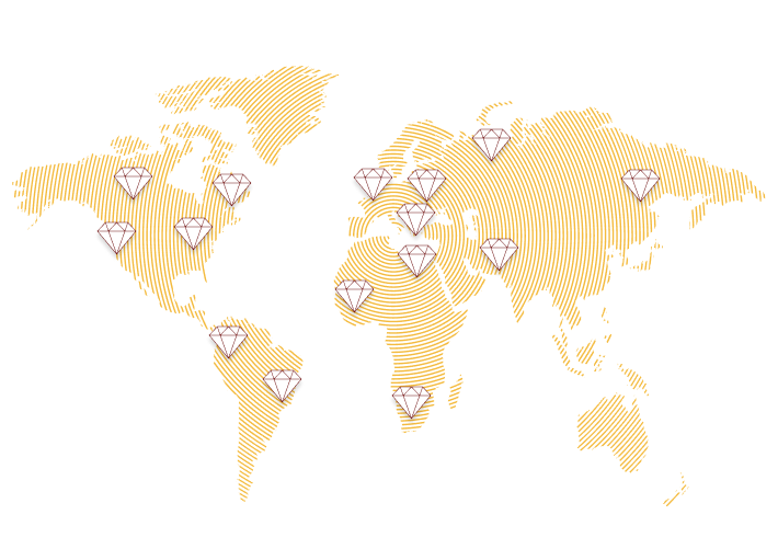 Carte du monde avec diamants en localisation