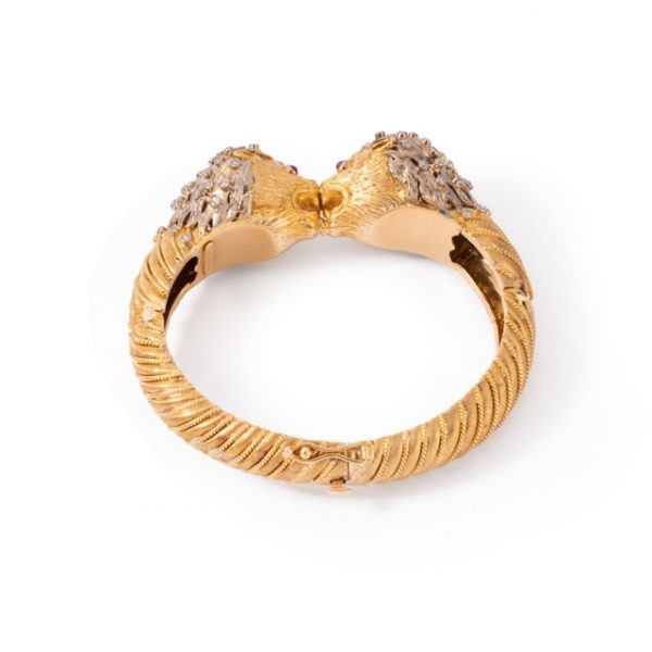 Bracelet Lalaounis “tête de lion” en or jaune 18 K, diamants et rubis 3