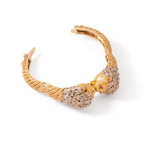 Bracelet Lalaounis “tête de lion” en or jaune 18 K, diamants et rubis 8