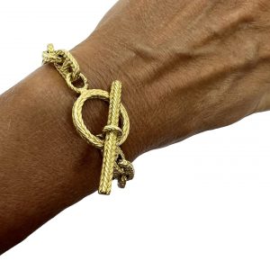 Bracelet en or jaune, 18 carats, maille Marine tressée – Authentique bijou vintage français